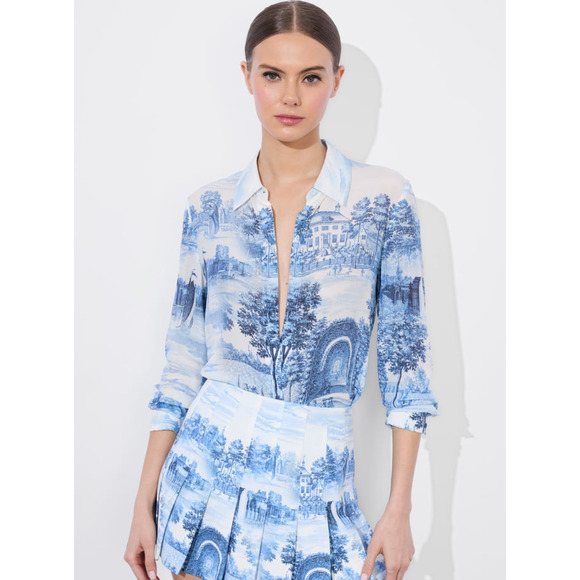 Alice + Olivia Tops - Alice + Olivia Willa Silk Blouse Chateau Small